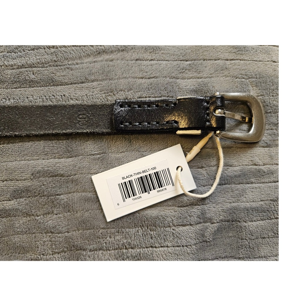 Maeve Anthropologie Black Thin Leather Belt Silver Buckle Metal Tip Size 100 NEW